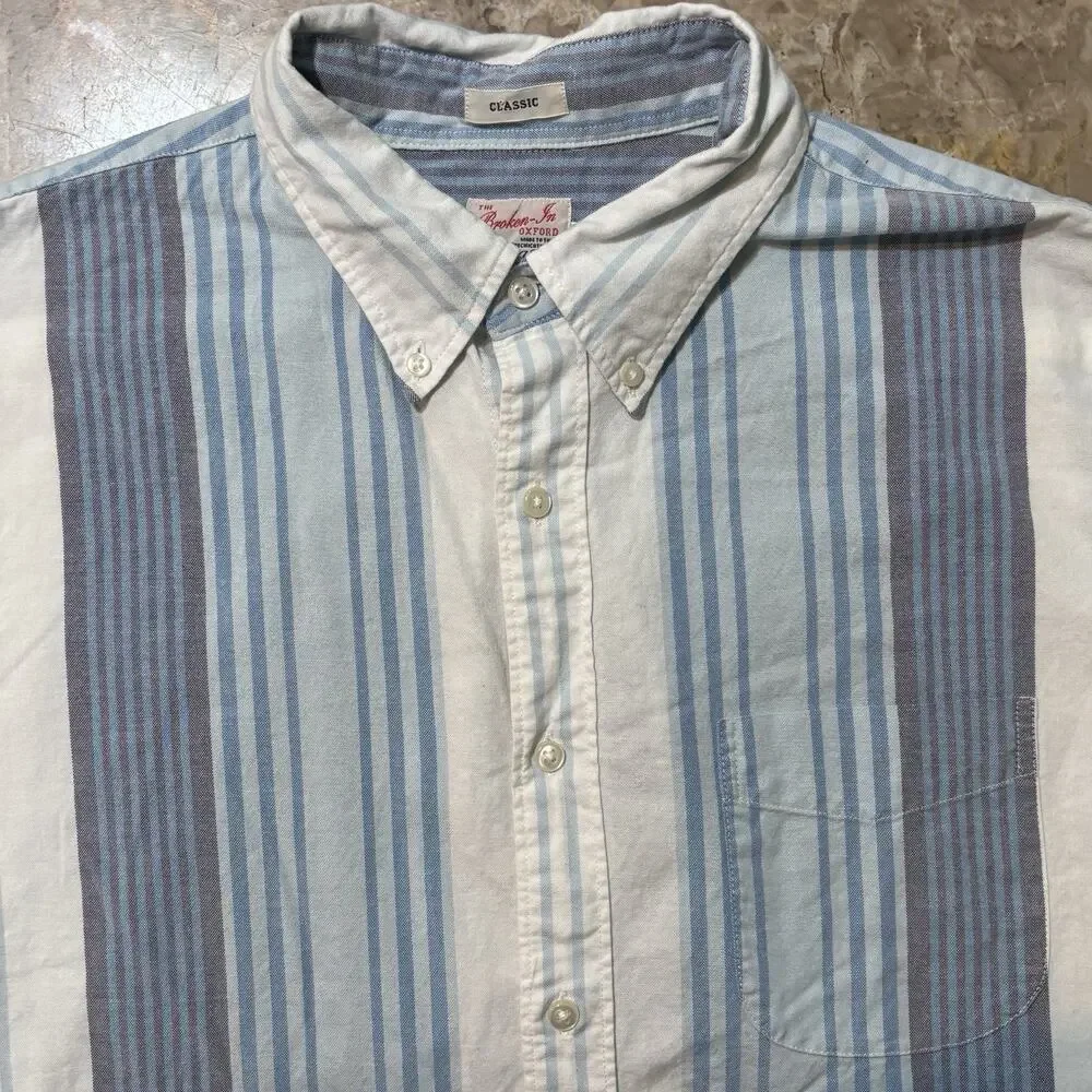 J Crew Shirt Mens Large Classic Blue Broken In Oxford Short Sleeve Button OCBD